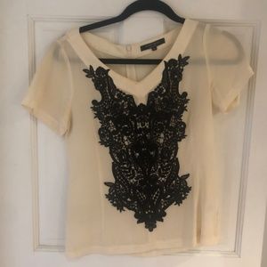 Nanette Lepore Short Sleeve Embroidered Blouse